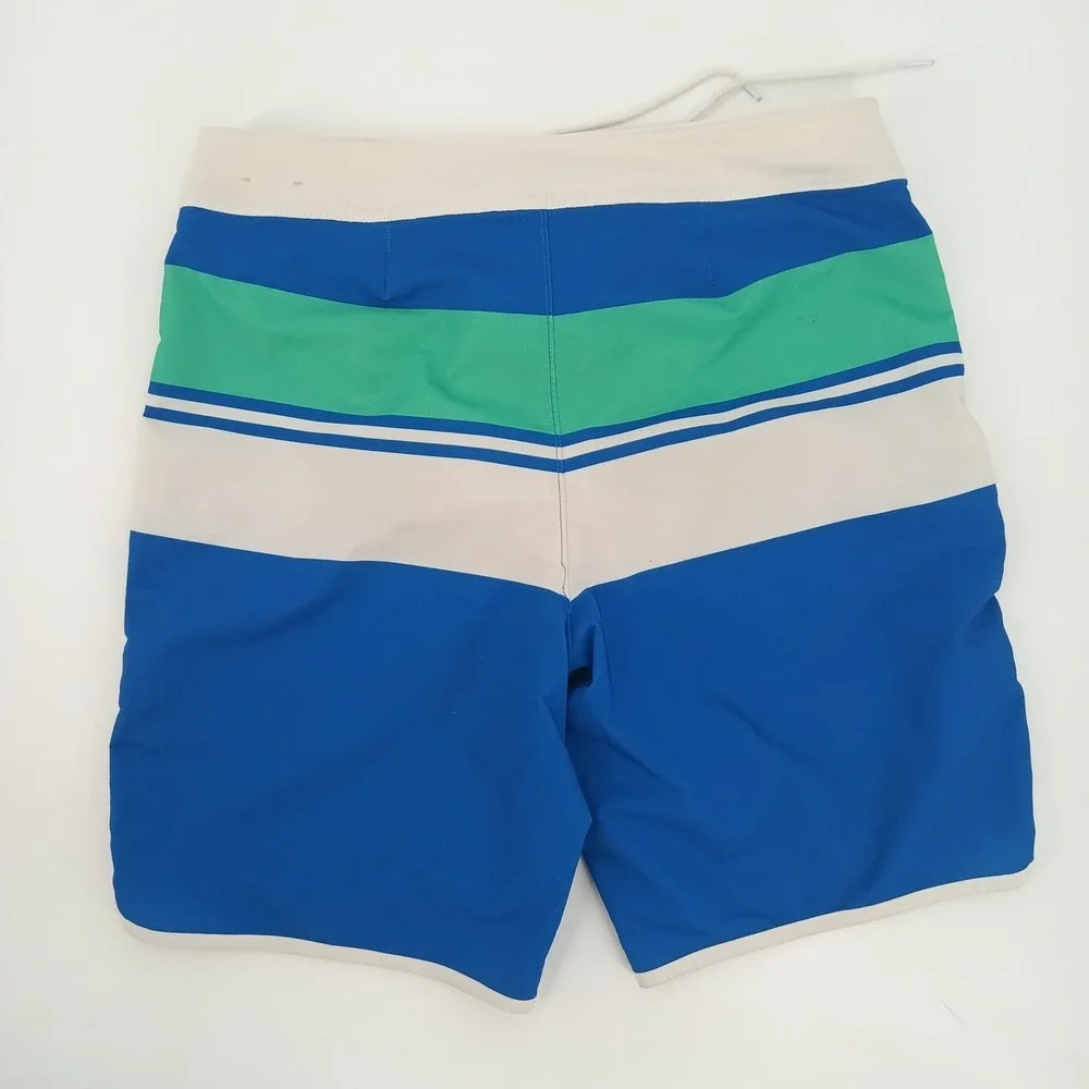 Hollister Mens Blue‎ Green Striped Board Shorts Swim Trunks Size 30 Colorblock